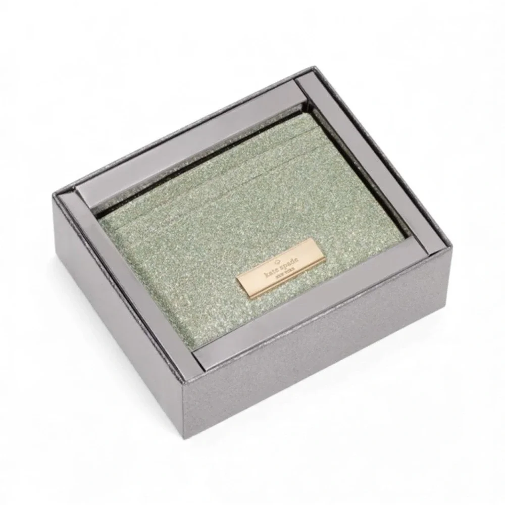 Kate Spade Kenzie Glitter Mixed MaterialsBoxed Small‎ Slim Card Holder NWT NIB